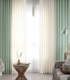 Rèm vải bố màu xanh bạc hà cản sáng chống nắng